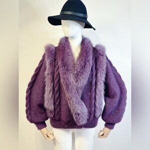 Vintage Purple Wool Fox Fur Sweater from Japan